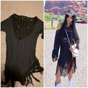 Black Fringe Crochet Dress